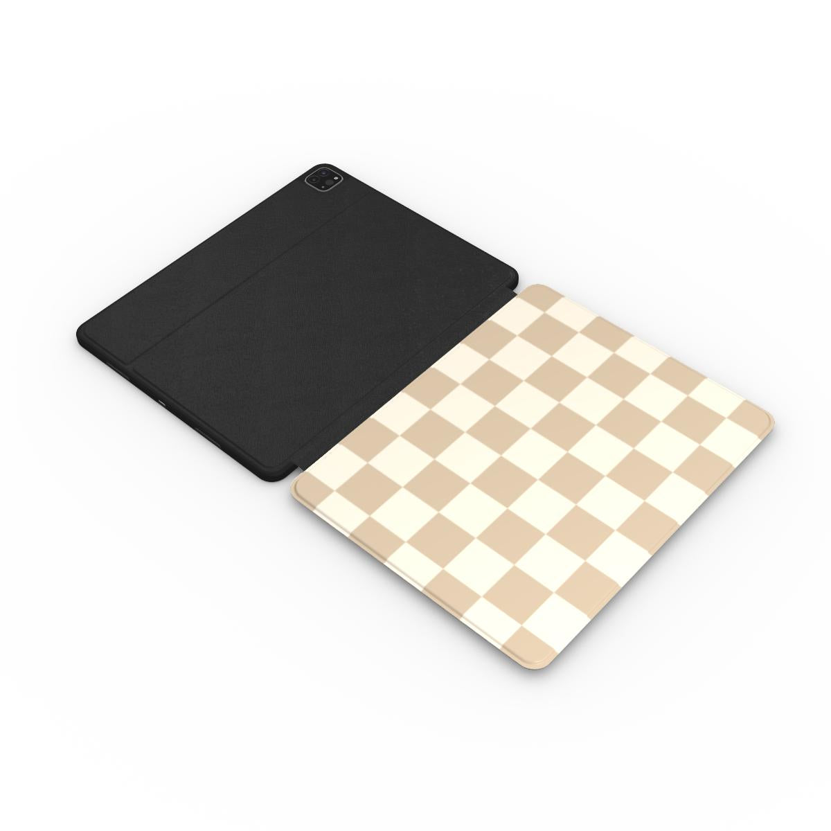 Timeless Elegance Checkered iPad Case - Beige Tech Accessories GalactiGuard   