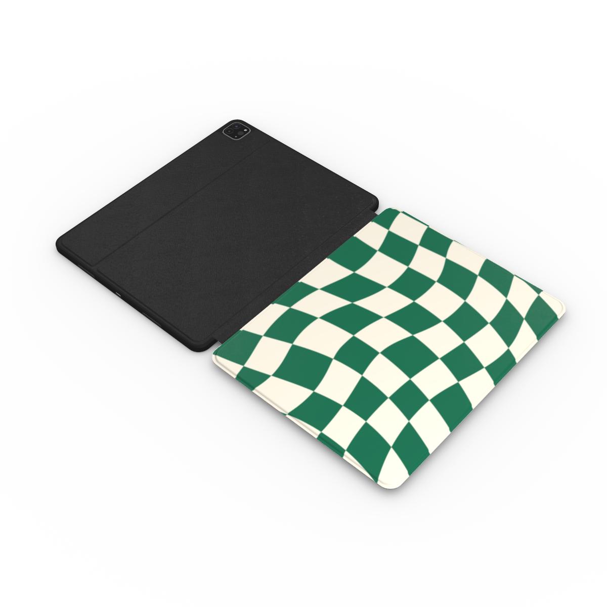 Green Glitch Warp Checkered iPad Case Tech Accessories GalactiGuard   