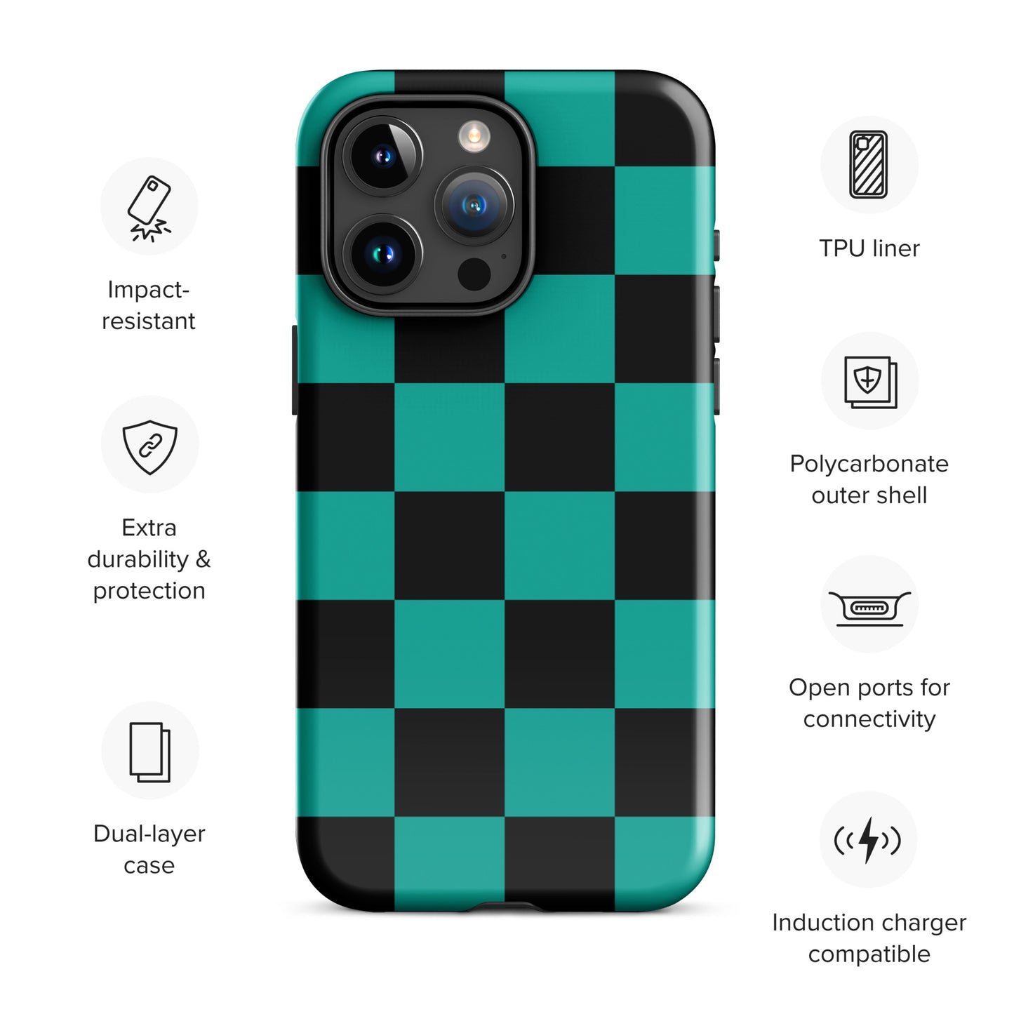 Midnight Mosaic Checkered iPhone Case - Black Teal Phone Cases GalactiGuard   