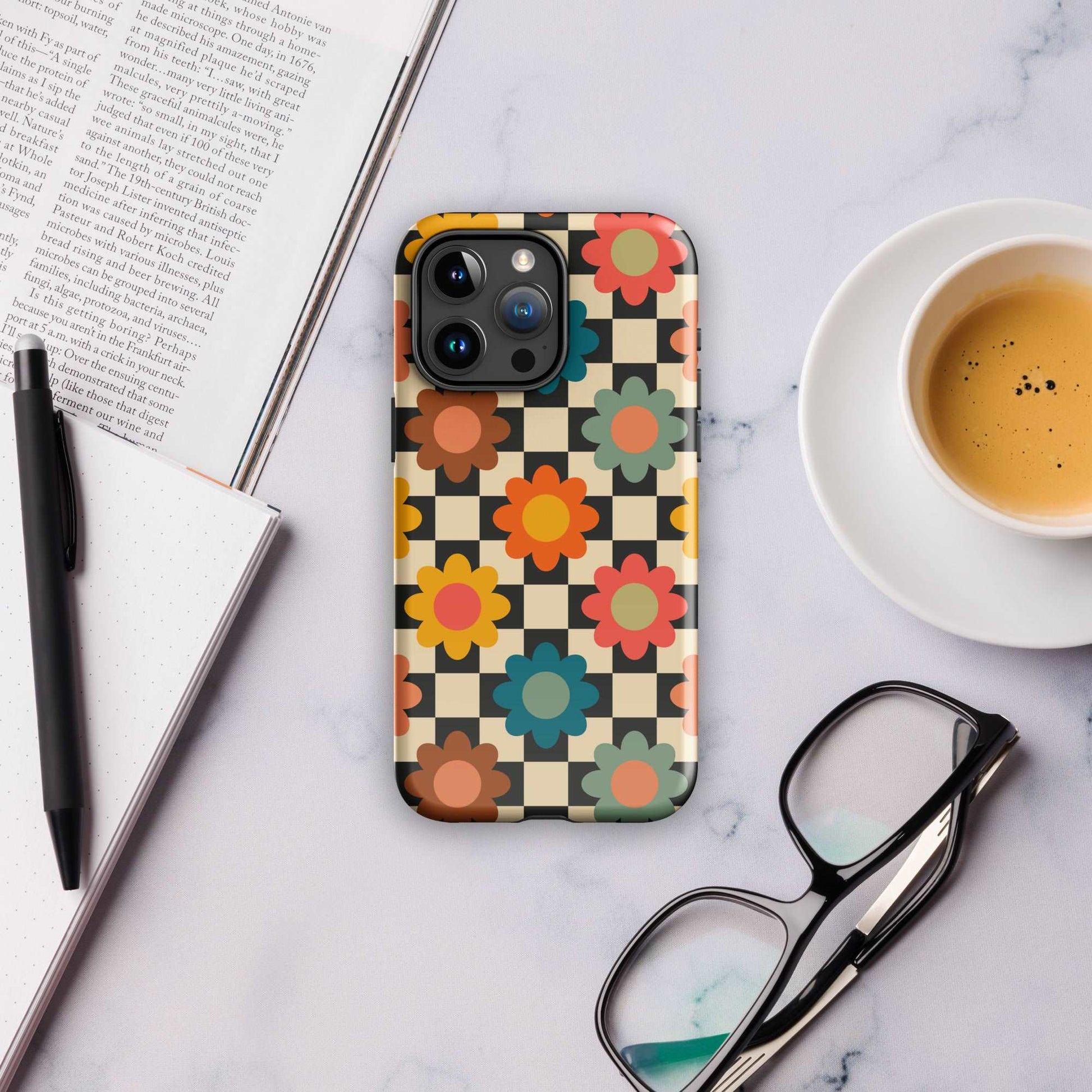 Checkered Petals Retro iPhone Case Phone Cases GalactiGuard   