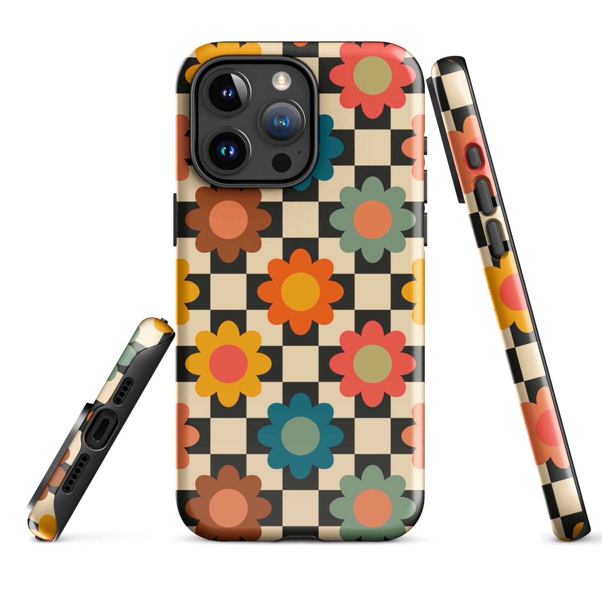 Checkered Petals Retro iPhone Case Phone Cases GalactiGuard   