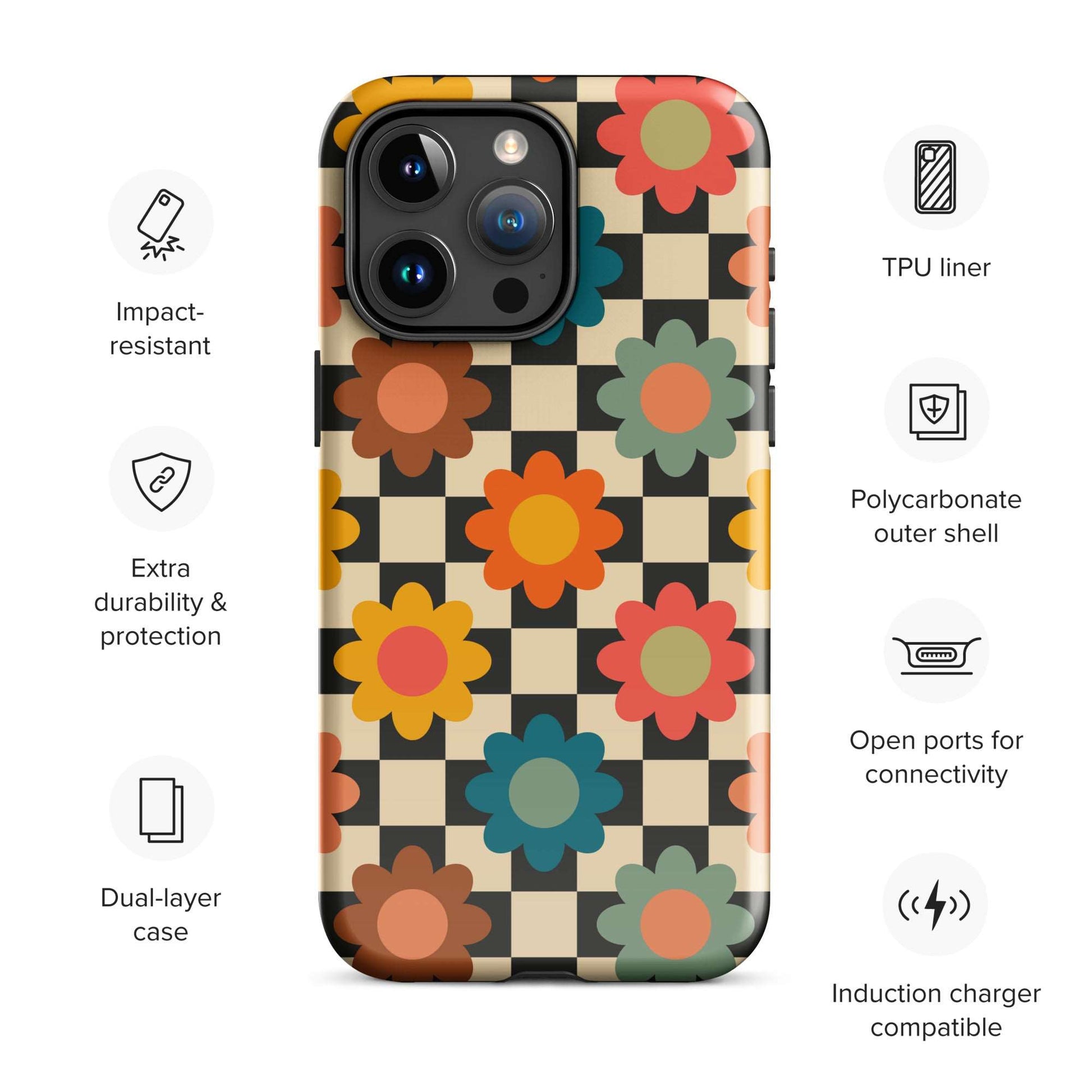 Checkered Petals Retro iPhone Case Phone Cases GalactiGuard   