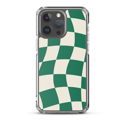 Green Glitch Warp Checkered iPhone Case Phone Cases GalactiGuard   