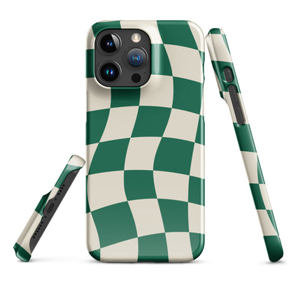 Green Glitch Warp Checkered iPhone Case Phone Cases GalactiGuard   