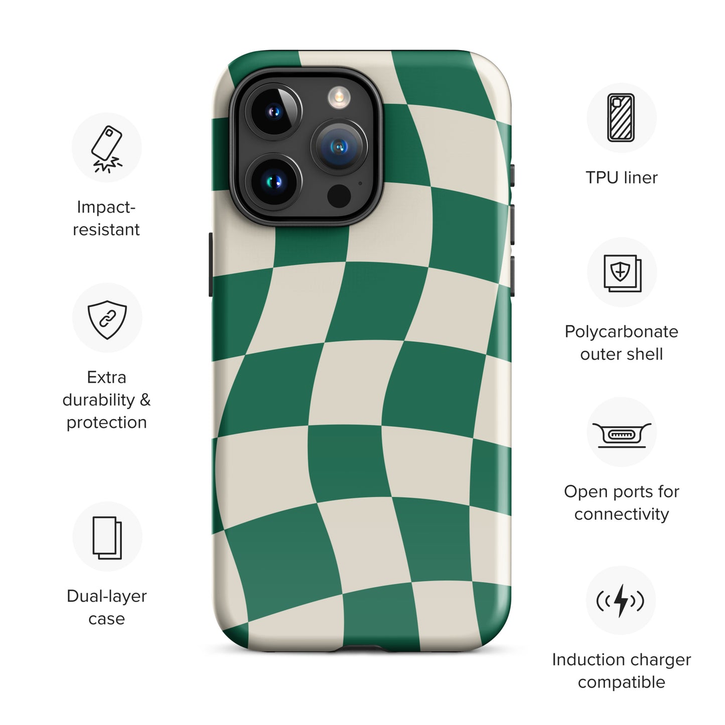 Green Glitch Warp Checkered iPhone Case Phone Cases GalactiGuard   