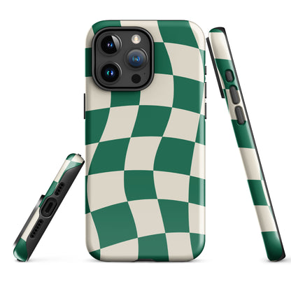 Green Glitch Warp Checkered iPhone Case Phone Cases GalactiGuard   